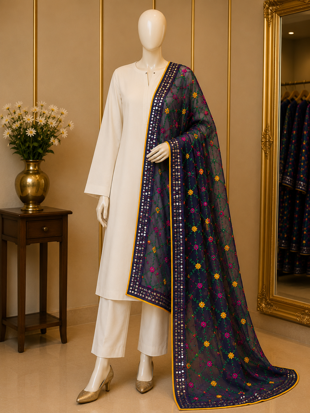 Premium Phulkari Embroidered Dupatta