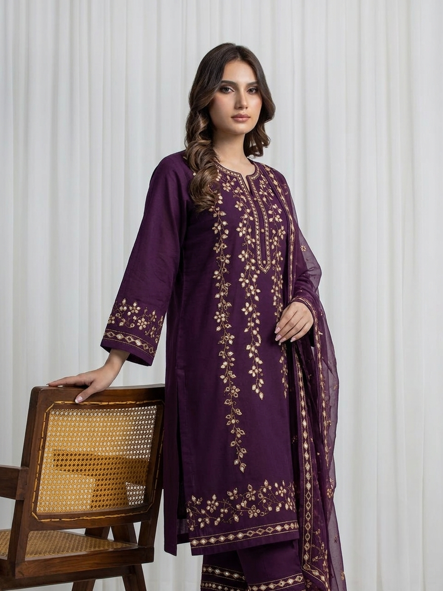 Premium Maroon Pressed Gota Work 2-Piece