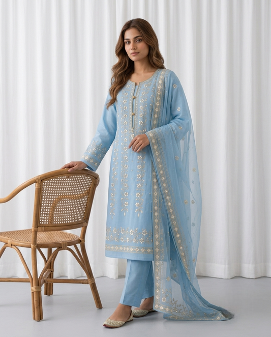 Premium Light Blue Pressed Gota Work 2-Piece