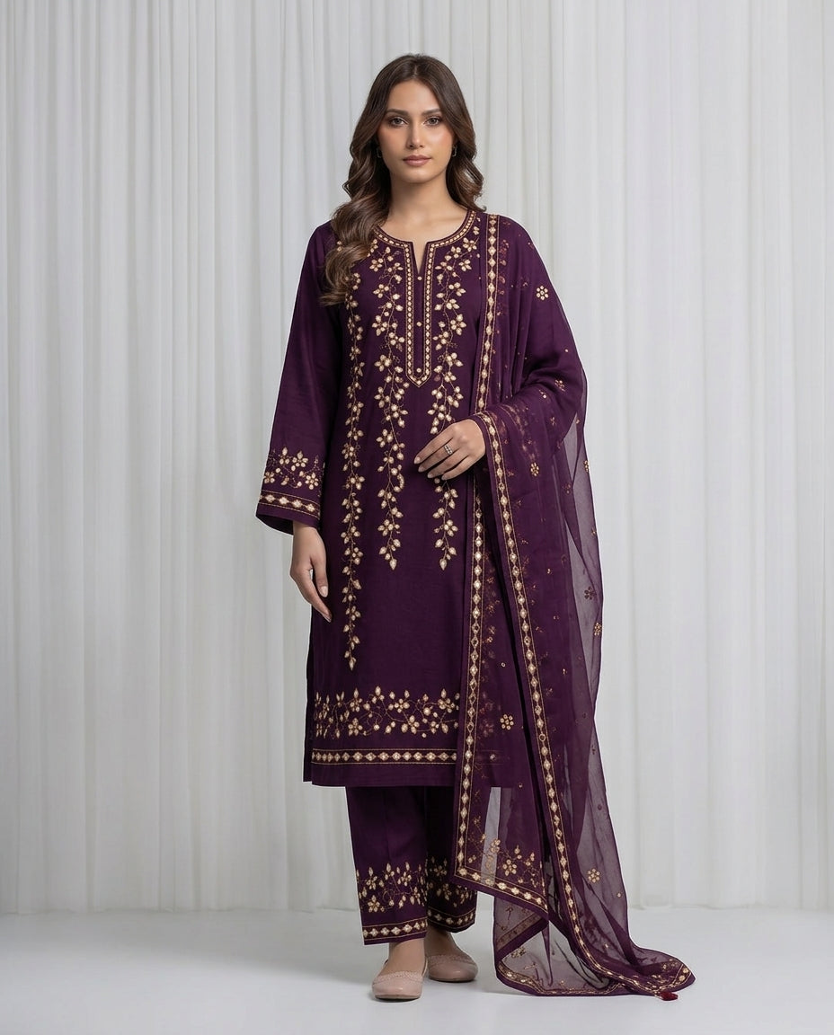 Premium Maroon Pressed Gota Work 2-Piece