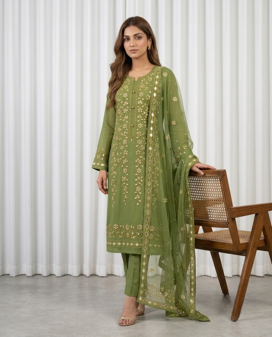 Premium Green Pressed Gota Work 2-Piece