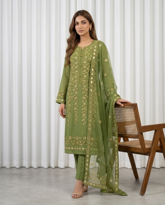 Premium Green Pressed Gota Work 2-Piece