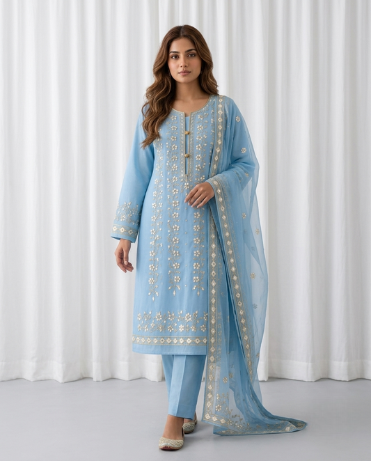 Premium Light Blue Pressed Gota Work 2-Piece