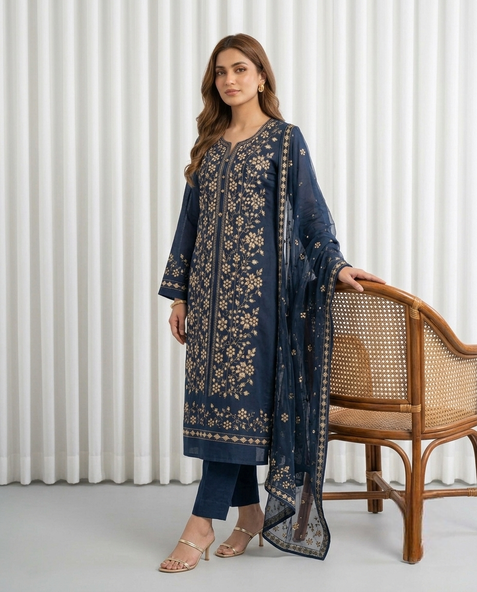 Premium Dark Blue Pressed Gota Work 2-Piece