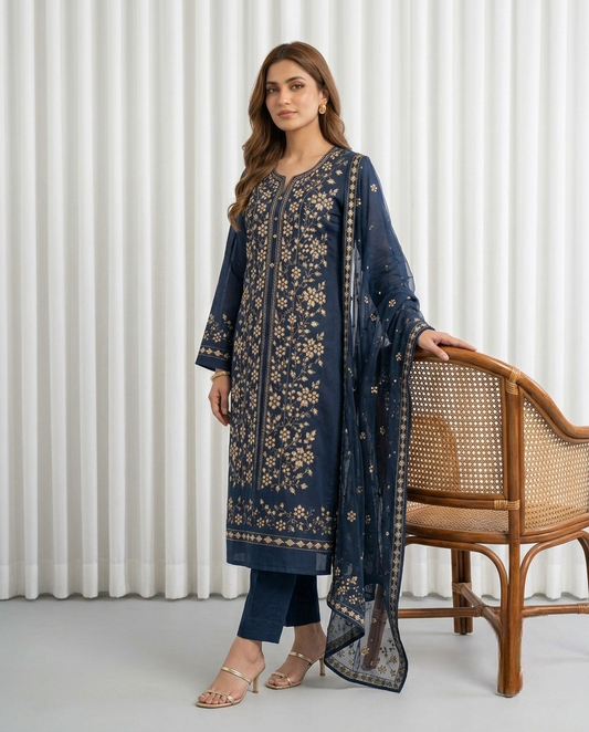 Premium Dark Blue Pressed Gota Work 2-Piece