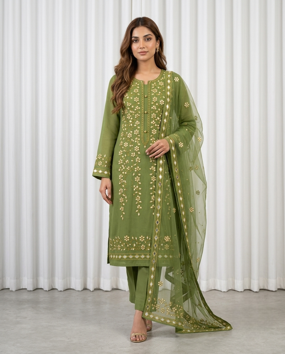Premium Green Pressed Gota Work 2-Piece