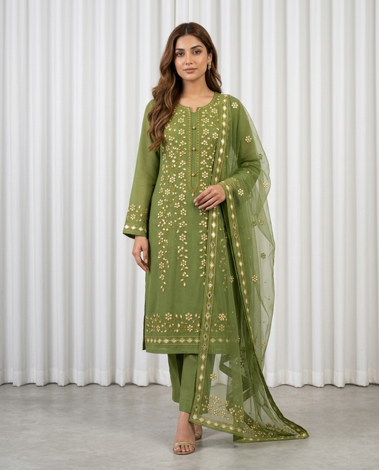 Premium Green Pressed Gota Work 2-Piece