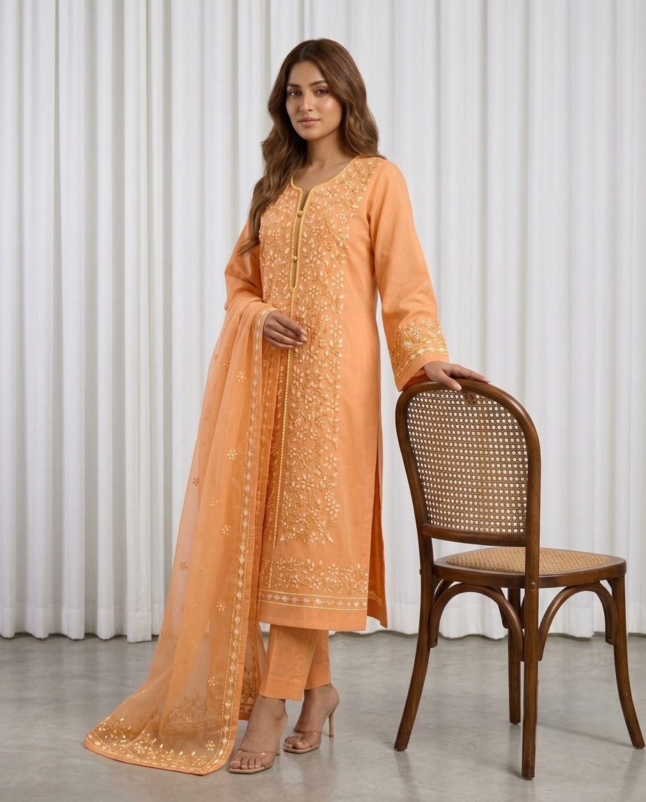 Premium Orange Pressed Gota Work 2-Piece