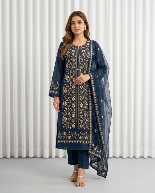 Premium Dark Blue Pressed Gota Work 2-Piece