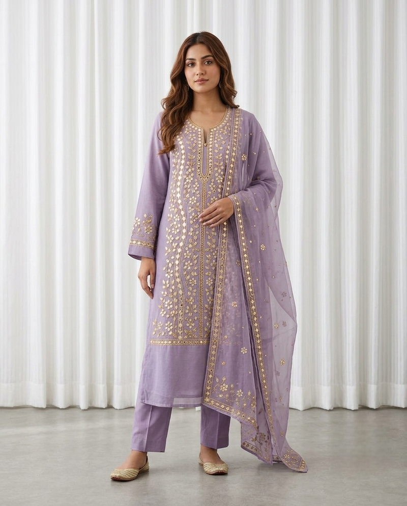 Premium Purple Pressed Gota Work 2-Piece