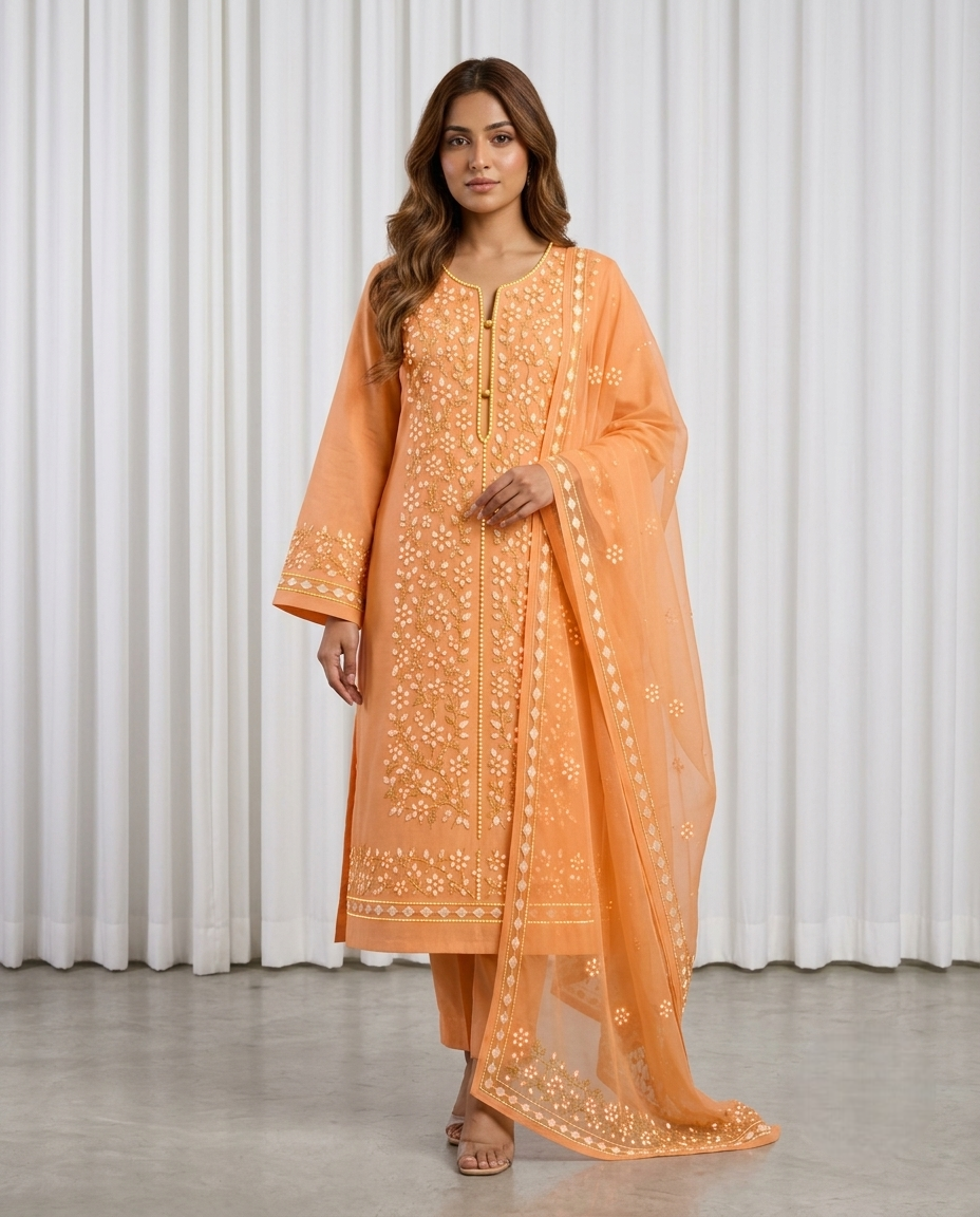 Premium Orange Pressed Gota Work 2-Piece