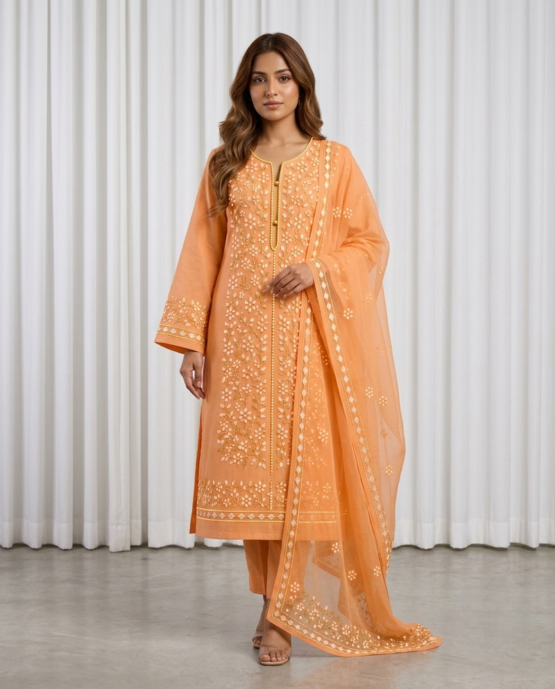 Premium Orange Pressed Gota Work 2-Piece
