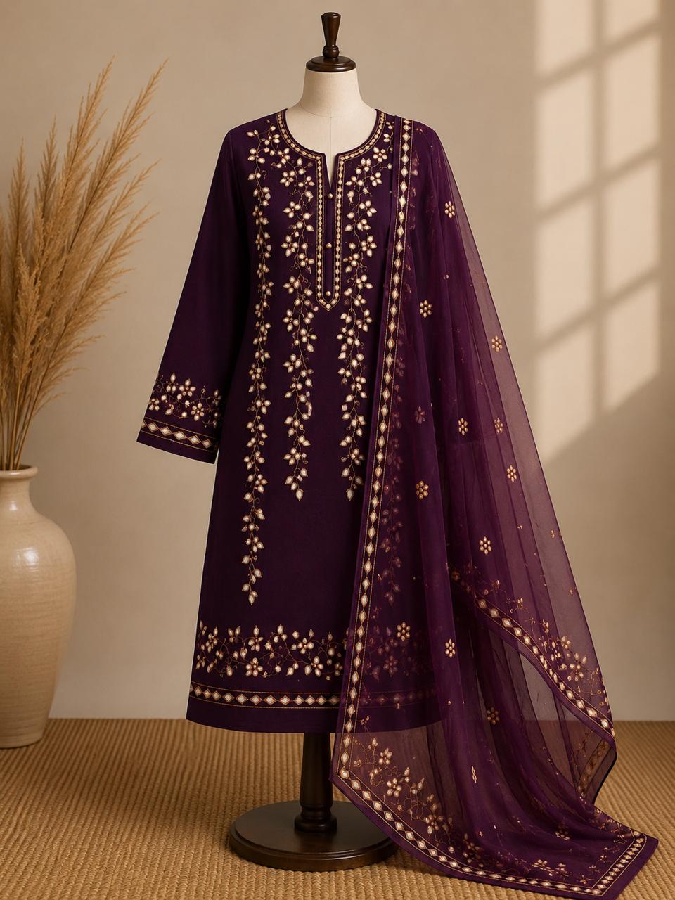 Premium Maroon Pressed Gota Work 2-Piece