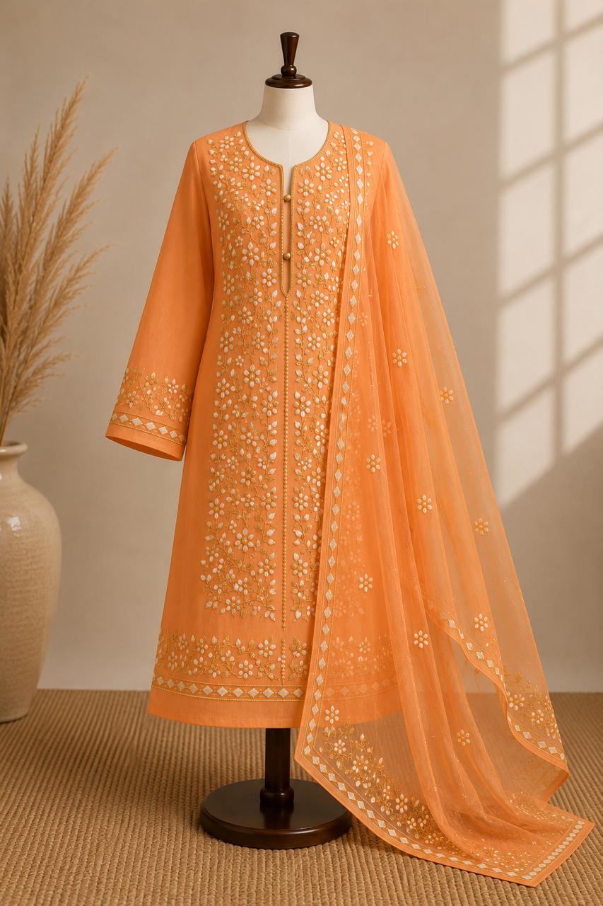 Premium Orange Pressed Gota Work 2-Piece