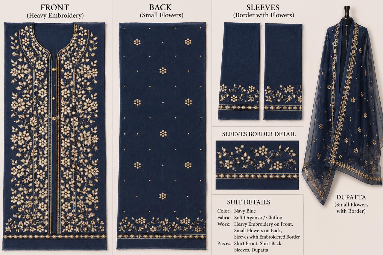 Premium Dark Blue Pressed Gota Work 2-Piece