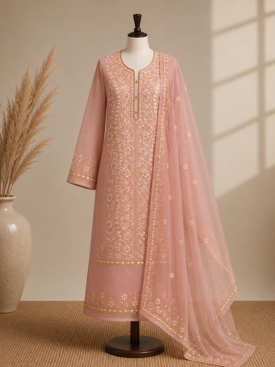 Premium Pink Pressed Gota Work 2-Piece