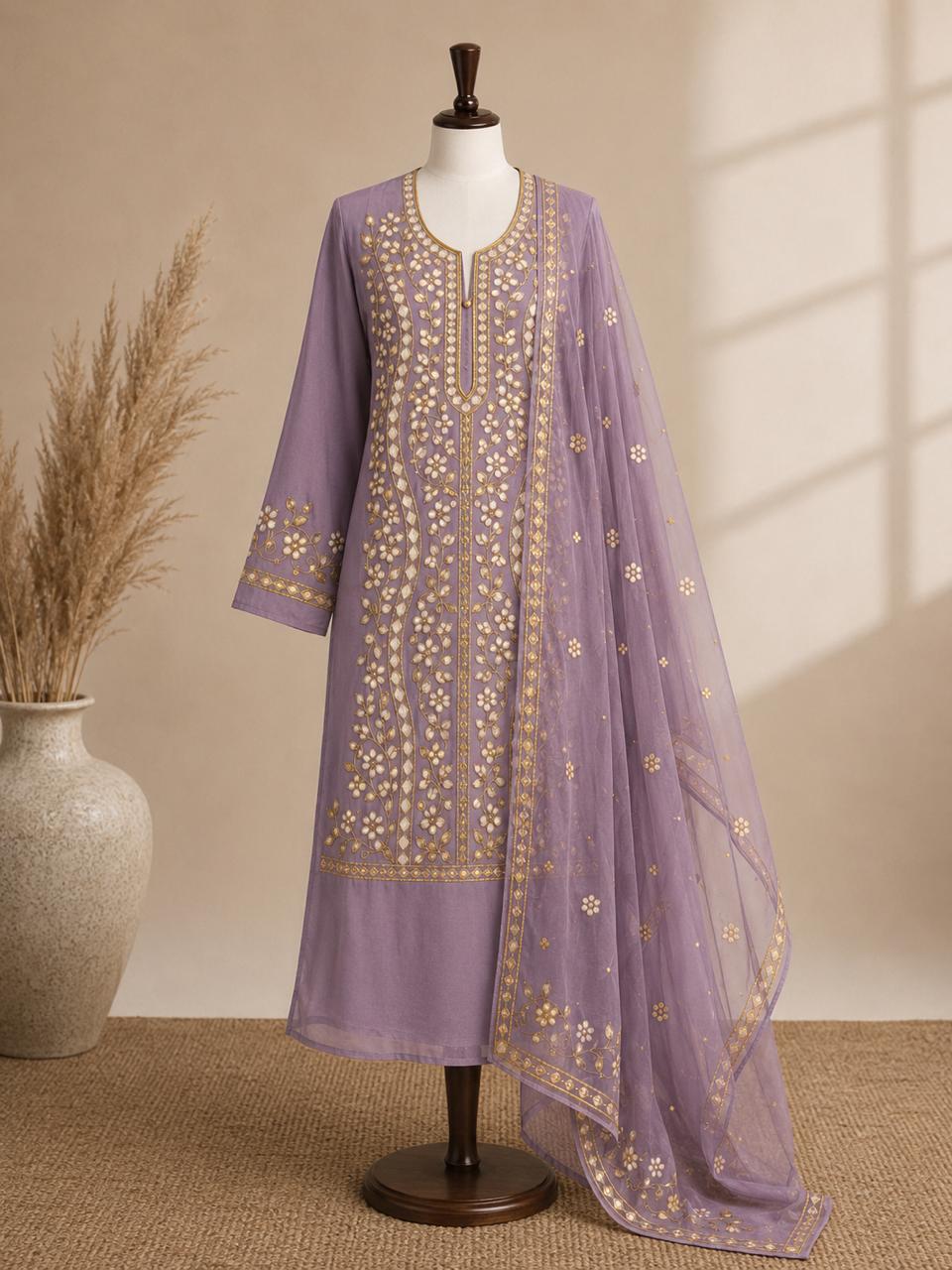 Premium Purple Pressed Gota Work 2-Piece