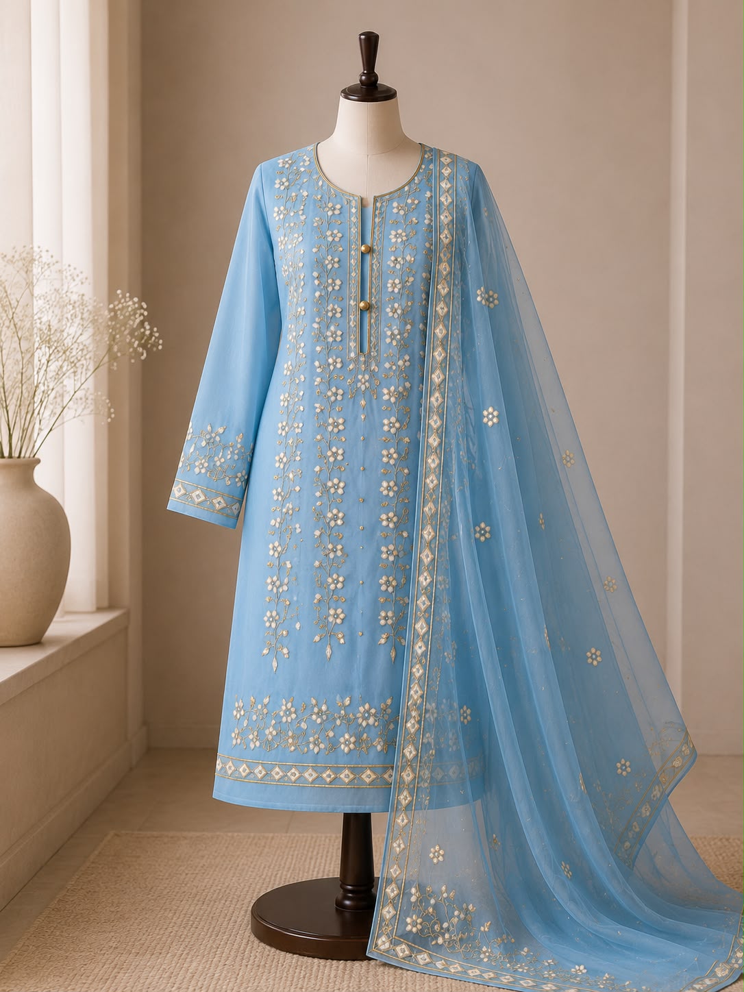 Premium Light Blue Pressed Gota Work 2-Piece