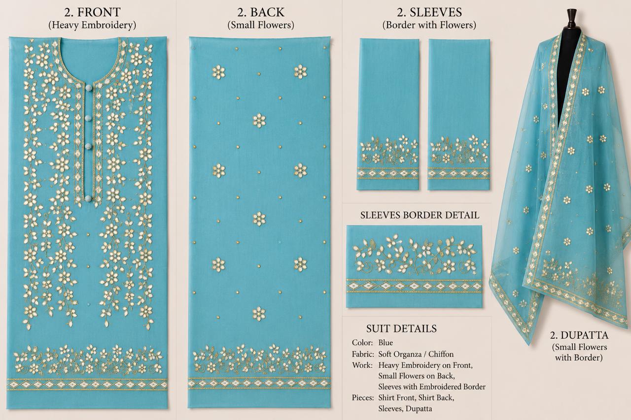 Premium Sky Blue Pressed Gota Work 2-Piece