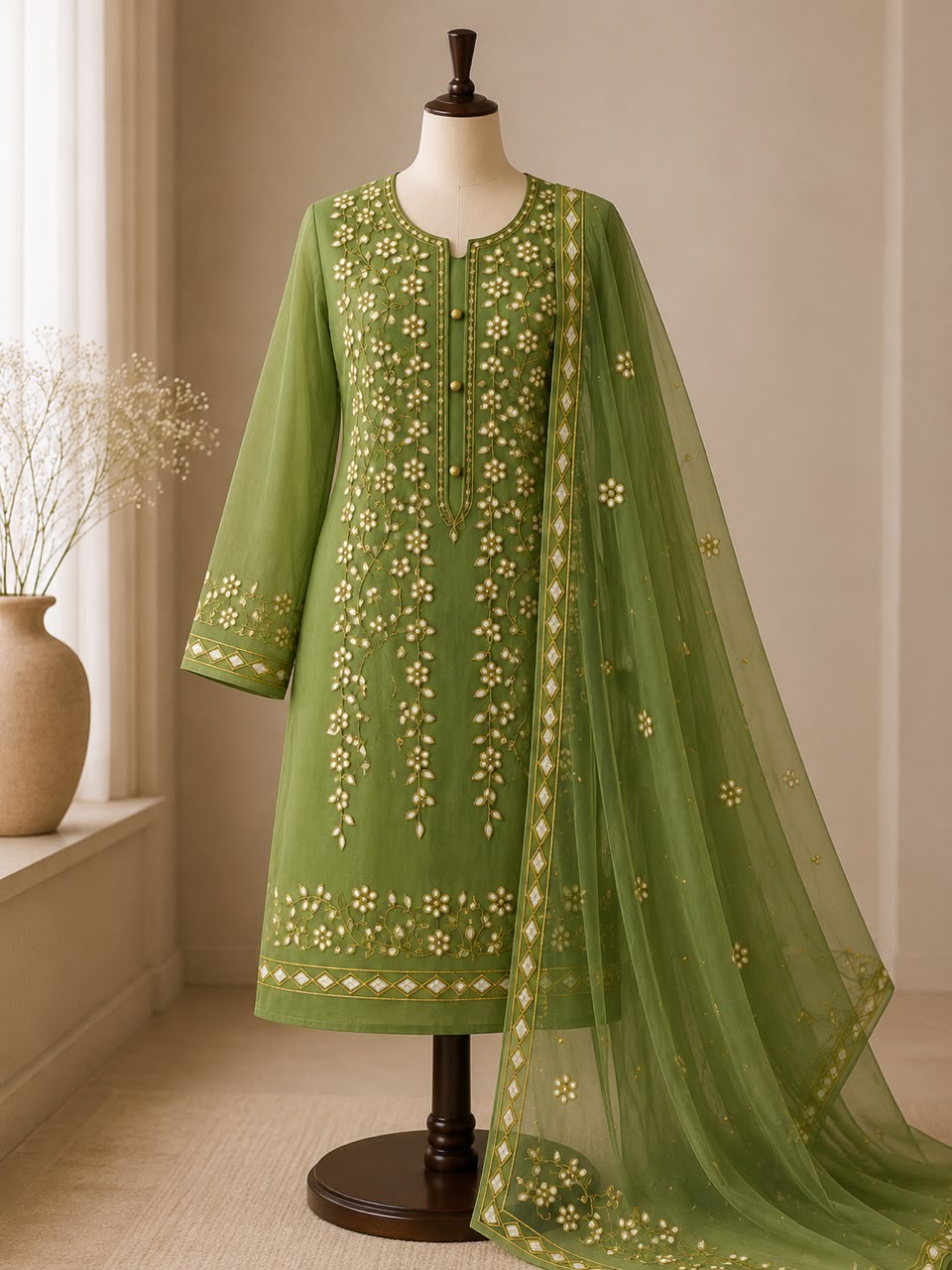 Premium Green Pressed Gota Work 2-Piece