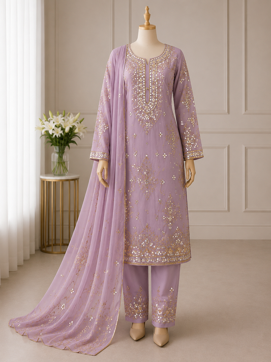 Pink Premium Pressed Gota Work 2-Piece (Shirt and Dupatta)