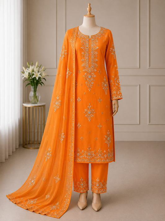 Orange Premium Pressed Gota Work 2-Piece (Shirt and Dupatta)